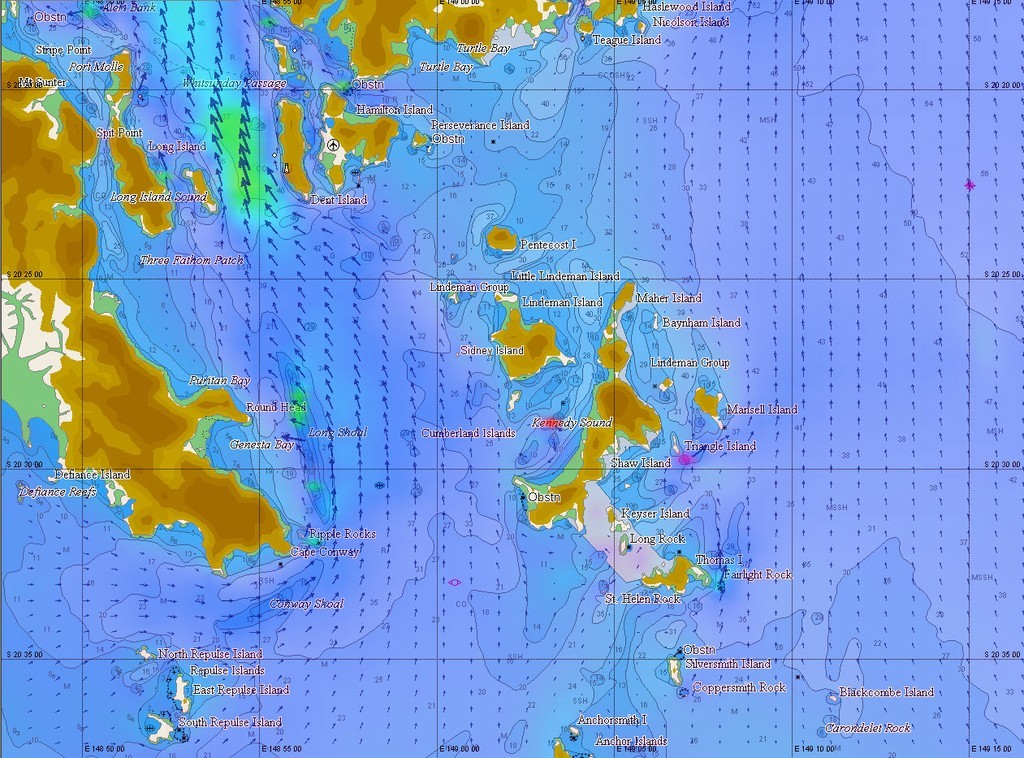 Tidetech Whitsunday Tidal Stream Model Southern Area - Audi Hamilton Island Race week - images produced courtesy of Expedition Performance Systems and C- Map © Tidetech http://www.tidetech.org